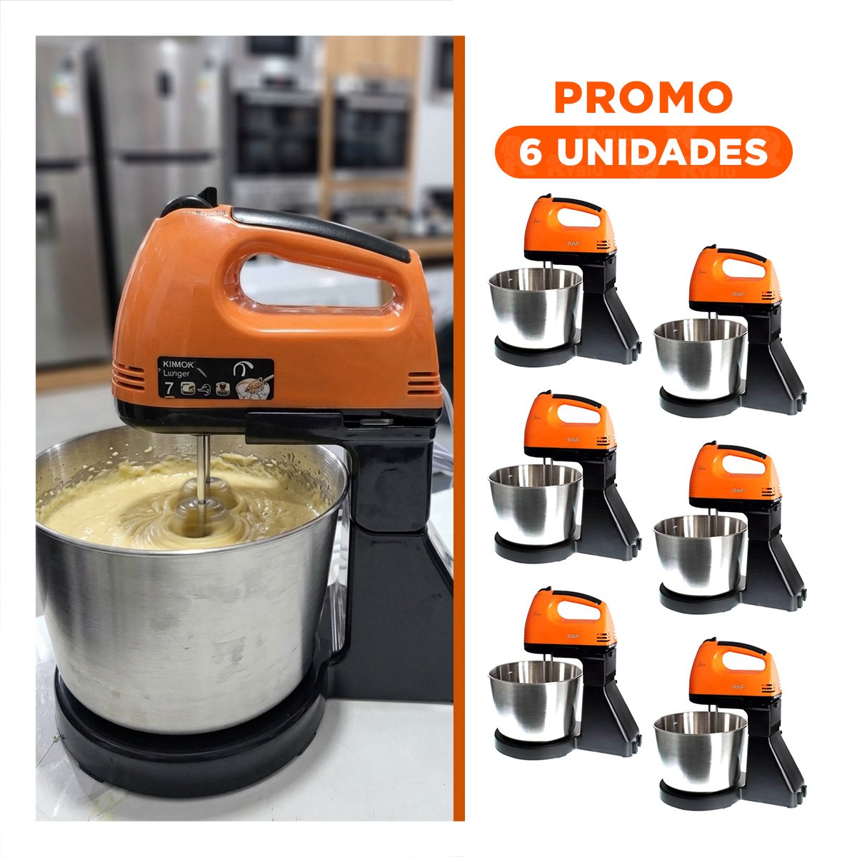 PACK6 TRITURADORA DE COCINA PEDESTAL CON TAZON 2L NARANJA PARA MEZCLAR Y BATIR YREGALO STICKER - 1