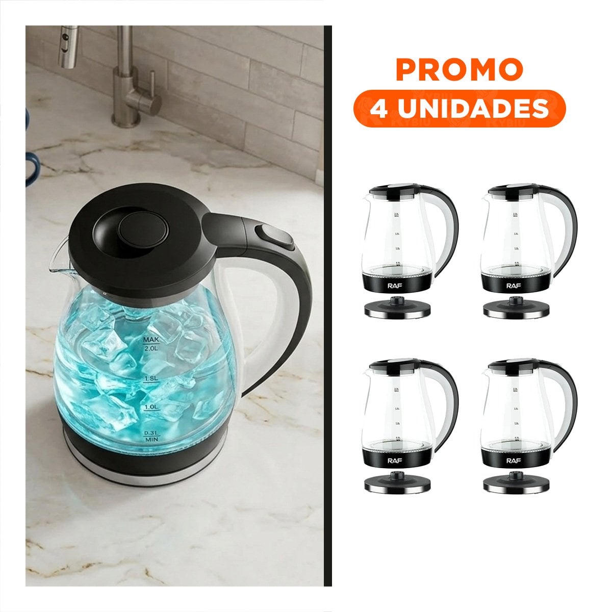 PACK4 CAFETERA ELECTRICA DE 2 L VIDRIO NEGRO CON BASE ESTABLE Y SISTEMA SEGURO - 1