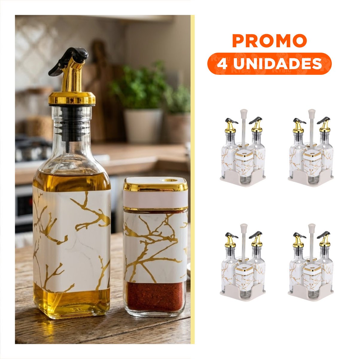 PACK4 SET ESPECIEROS PARA CONDIMENTOS CON BASE DIS MARMOL BLANCO - 1