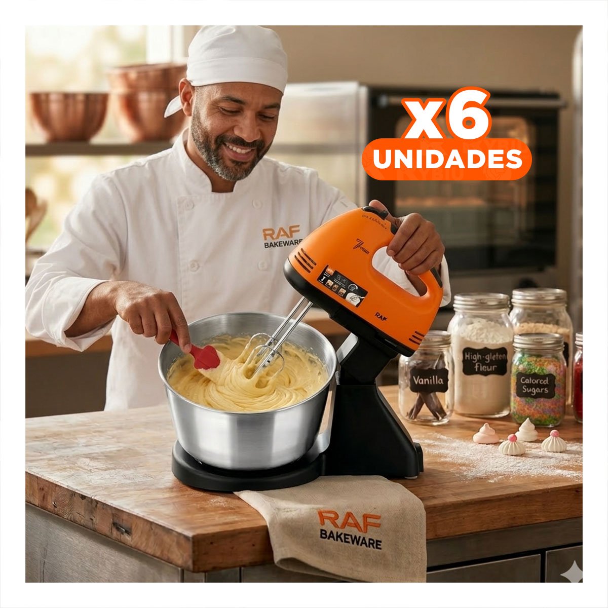 PACK6 BATIDORA ELECTRICA PEDESTAL 2L CON TAZON NARANJA PARA POSTRES Y REPOSTERIA - 1