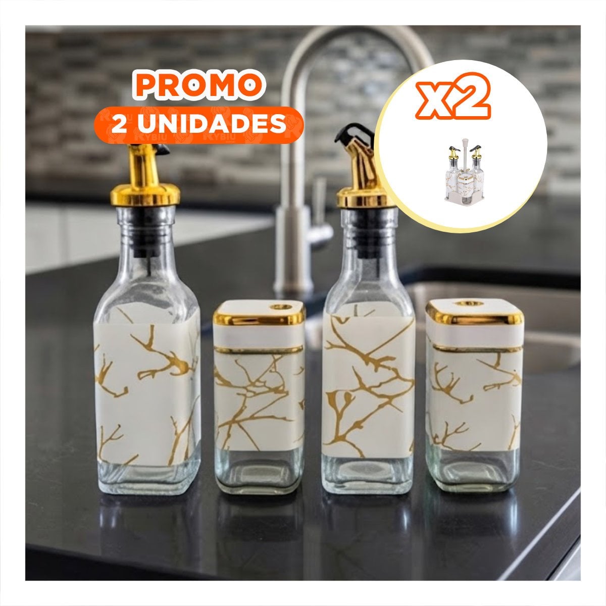 PACK2 PACK CONDIMENTEROS CON BASE DIS MARMOL BLANCO PARA COMEDOR Y COCINA YPAPEL REGALO - 1
