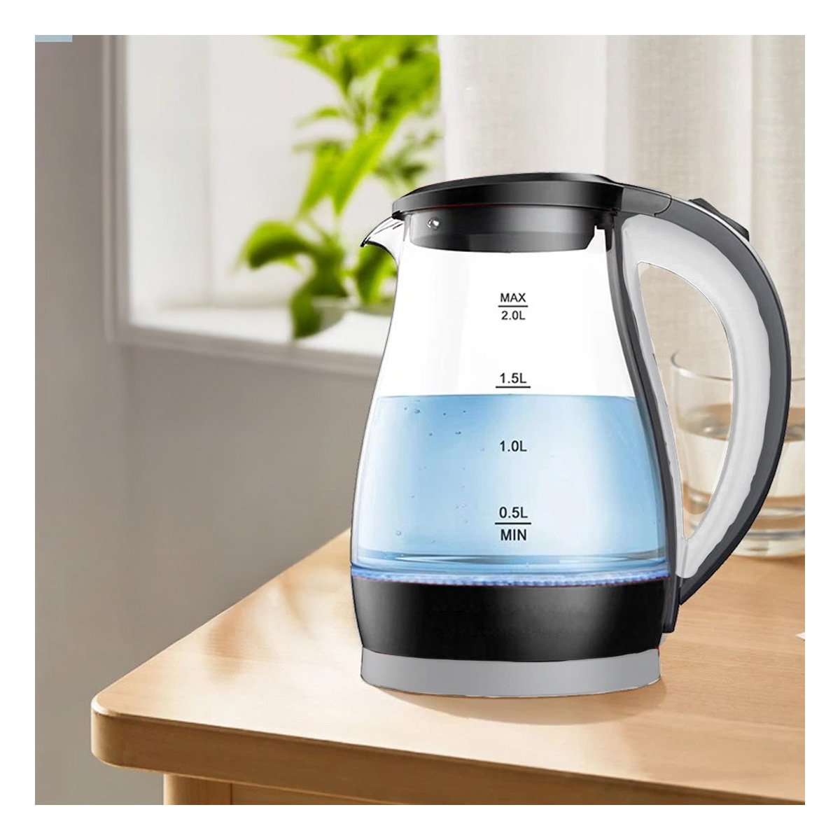 PACK4 TETERA ELECTRICA DE VIDRIO NEGRO 2 L CON LUZ LED Y CONTROL INTUITIVO YPAPEL REGALO - 2