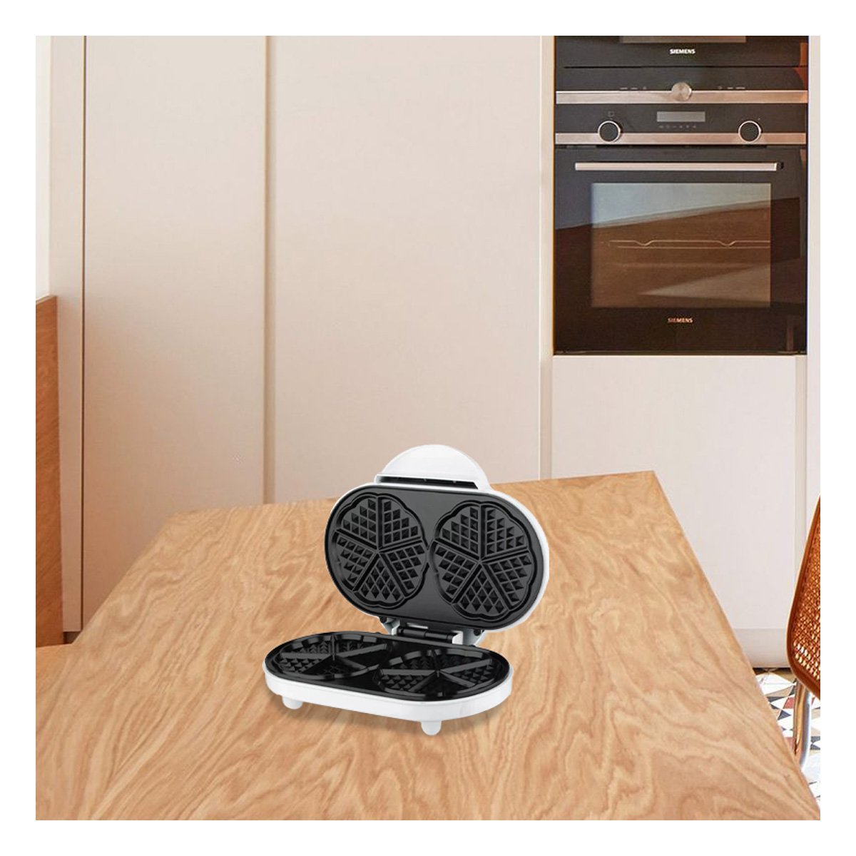 PACK2 TOSTADORA PARA WAFFLES DOBLE CON PLACAS ANTIADHERENTES BLANCO - 3