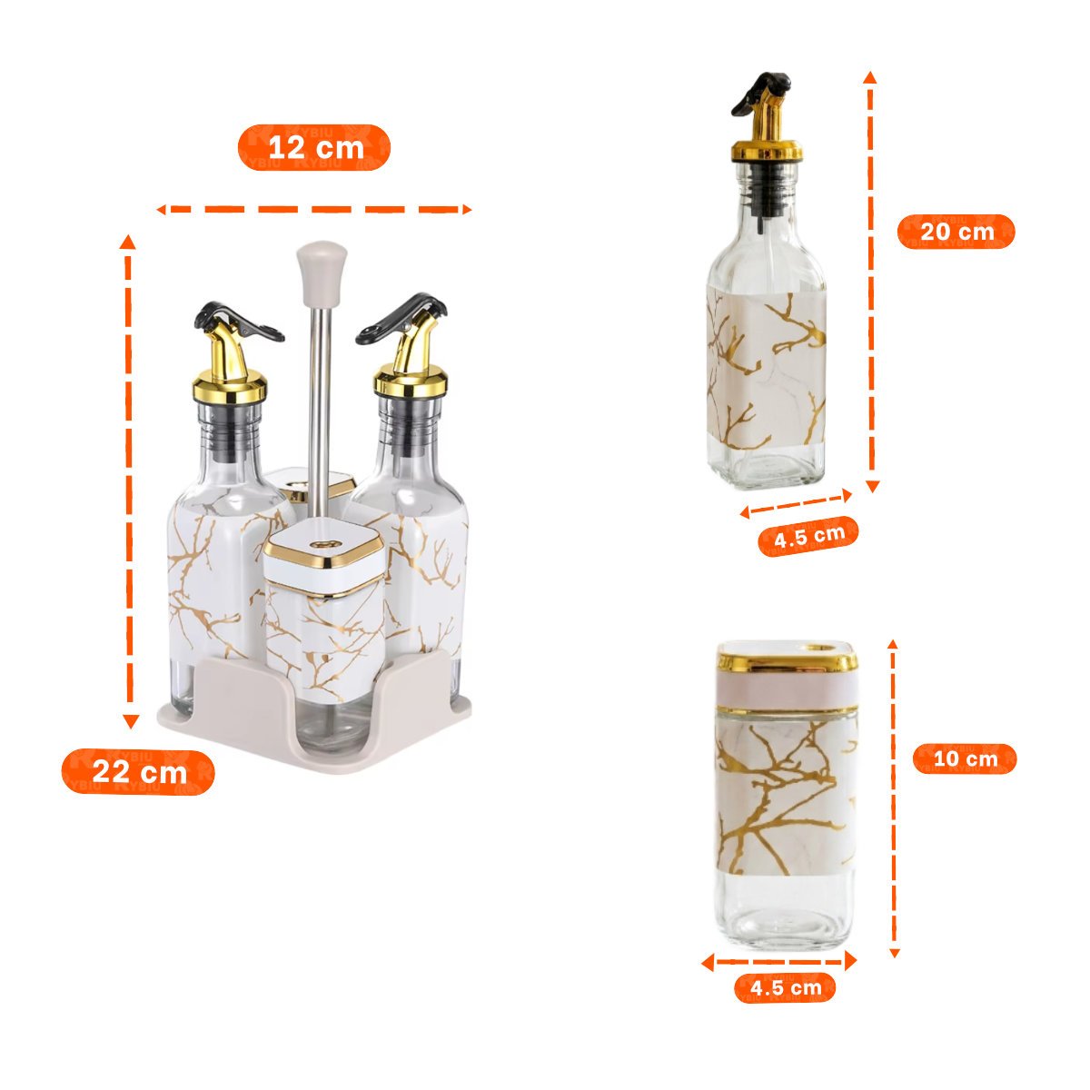 SET FRASCOS CONDIMENTEROS CON BASE DIS MARMOL BLANCO PARA SAZONADORES Y STICKY - 4