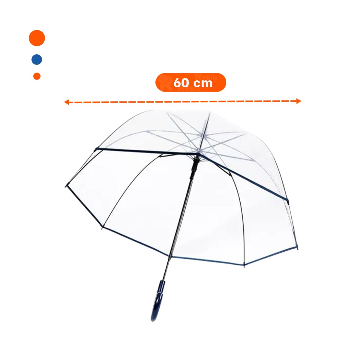 SOMBRILLA DE MANGO LARGO TRANSPARENTE CON BORDE AZUL RESISTENTE - 4