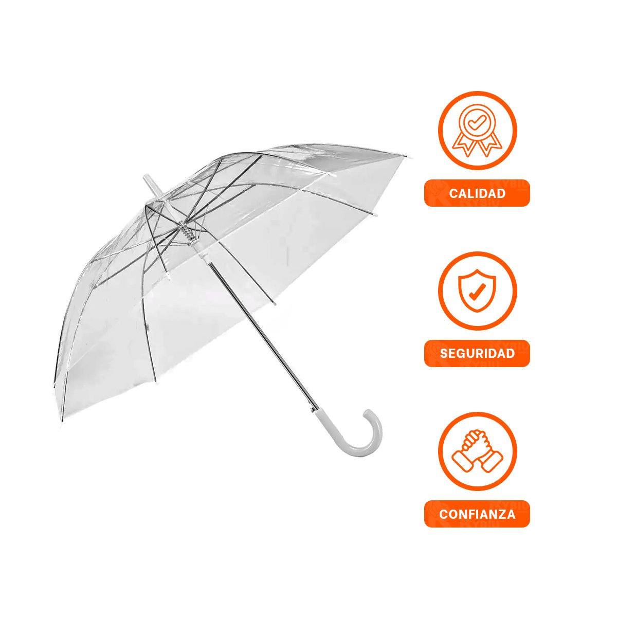 UMBRELA TRANSPARENTE CON MANGO LARGO Y MARCO NEGRO REFORZADO PARA LLUVIA YSTICKY - 5