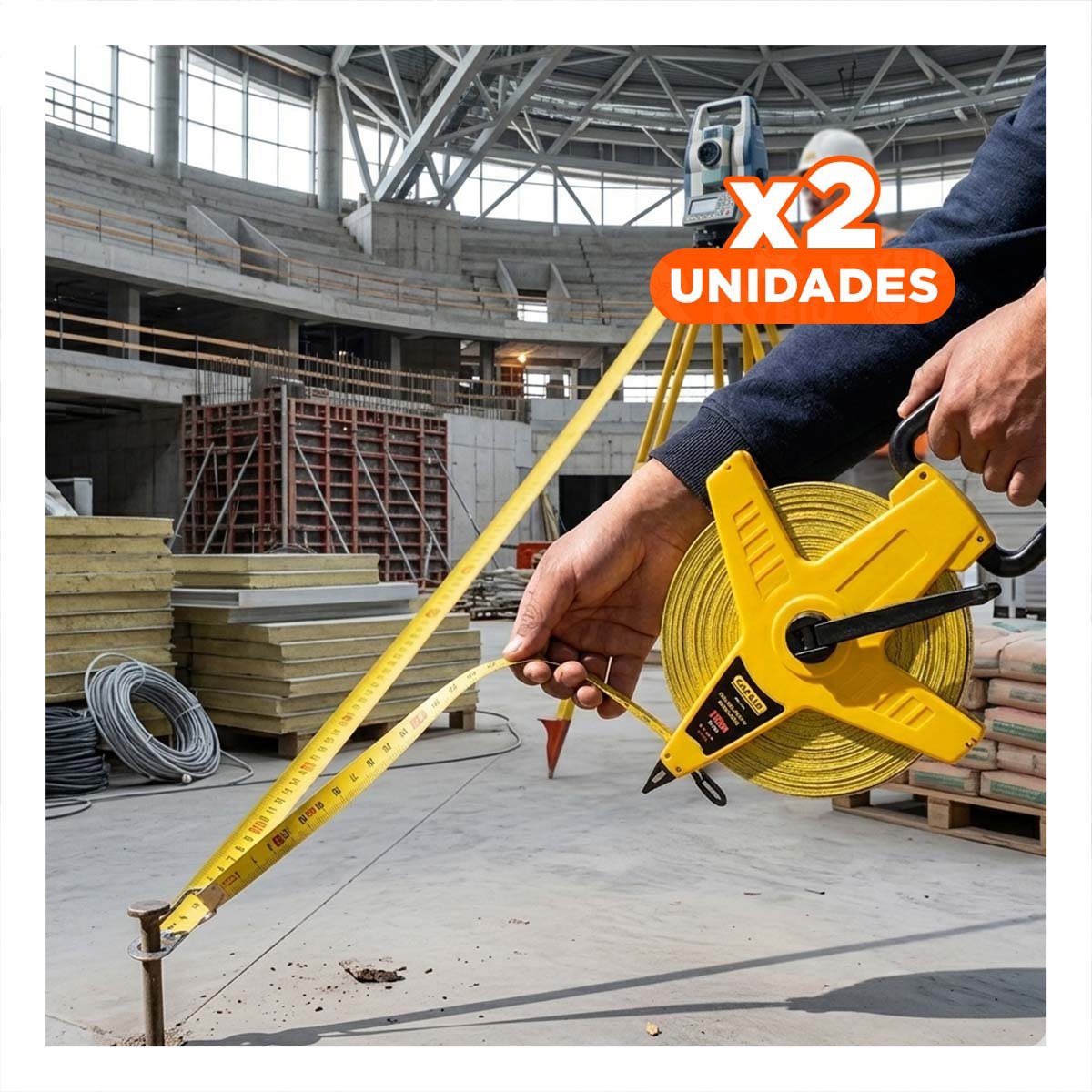 PACK2 WINCHA 50MT CON ASA AMARILLO RESISTENTE PARA CONSTRUCCION - 1