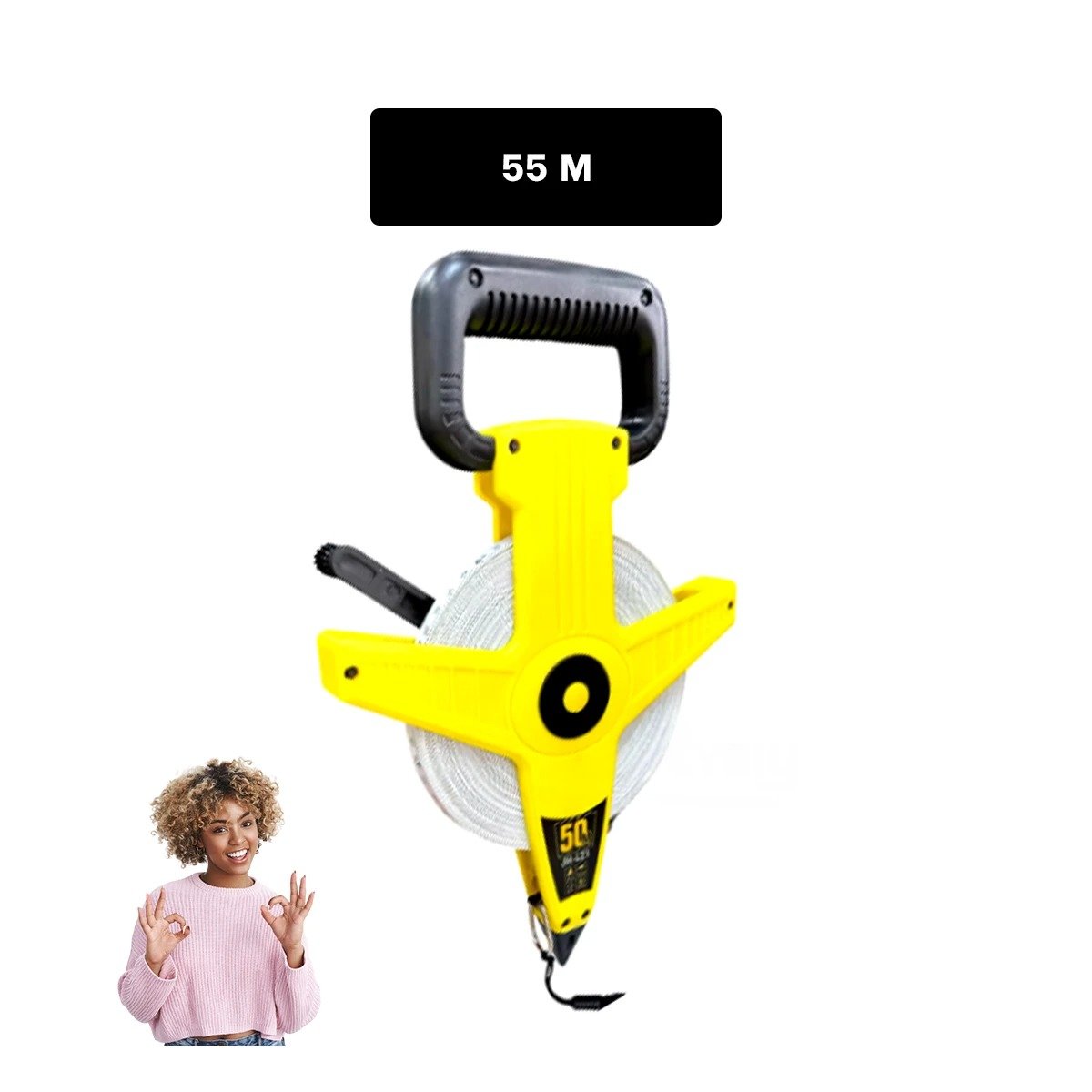 METRO DE MEDICION 50MT CON ASA AMARILLO REFORZADA PROFESIONAL YREGALO STICKER - 4