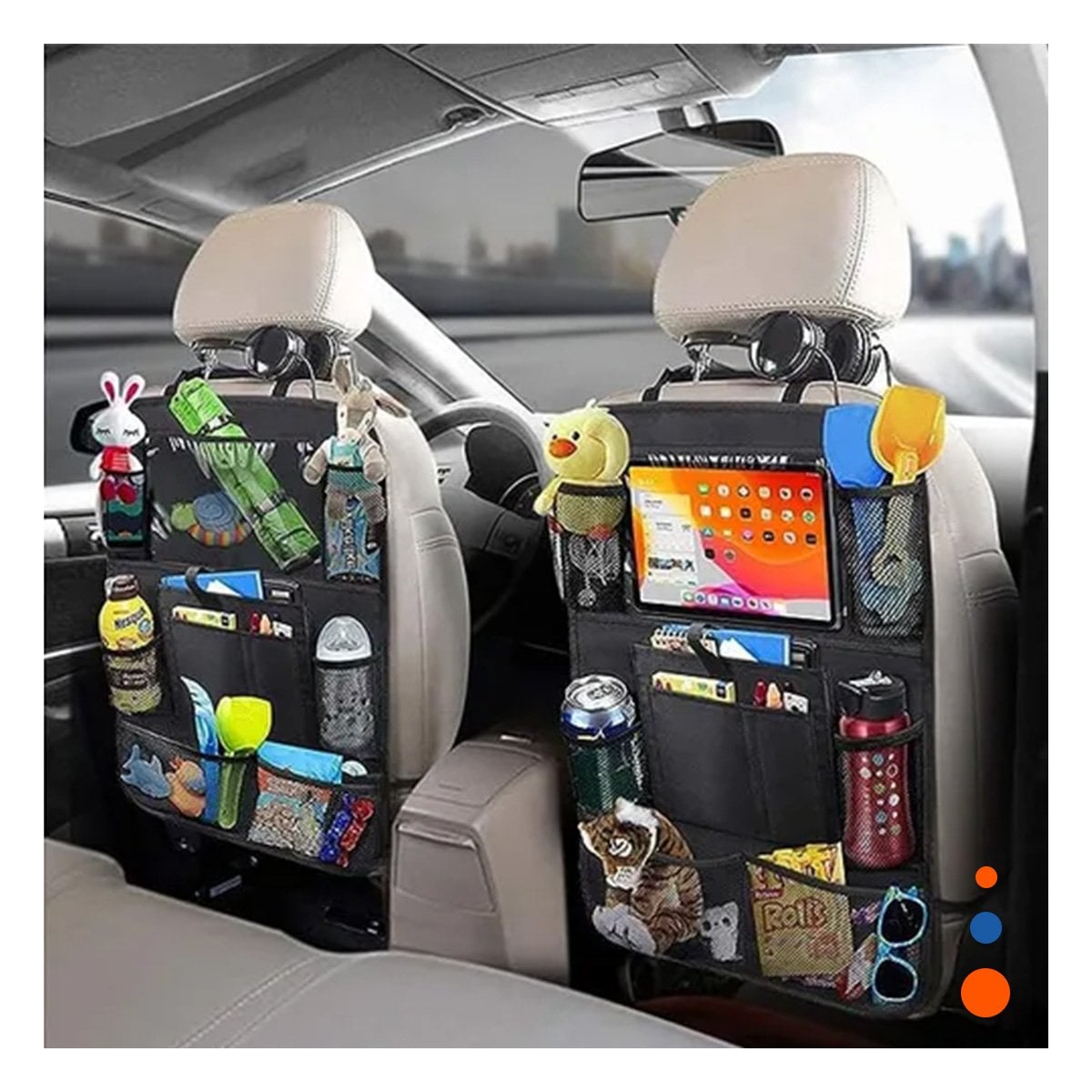 PACK2 ESTUCHE ORGANIZADOR DE RESPALDO DE ASIENTO DE COCHE NEGRO PRACTICO YREGALO STICKER - 5