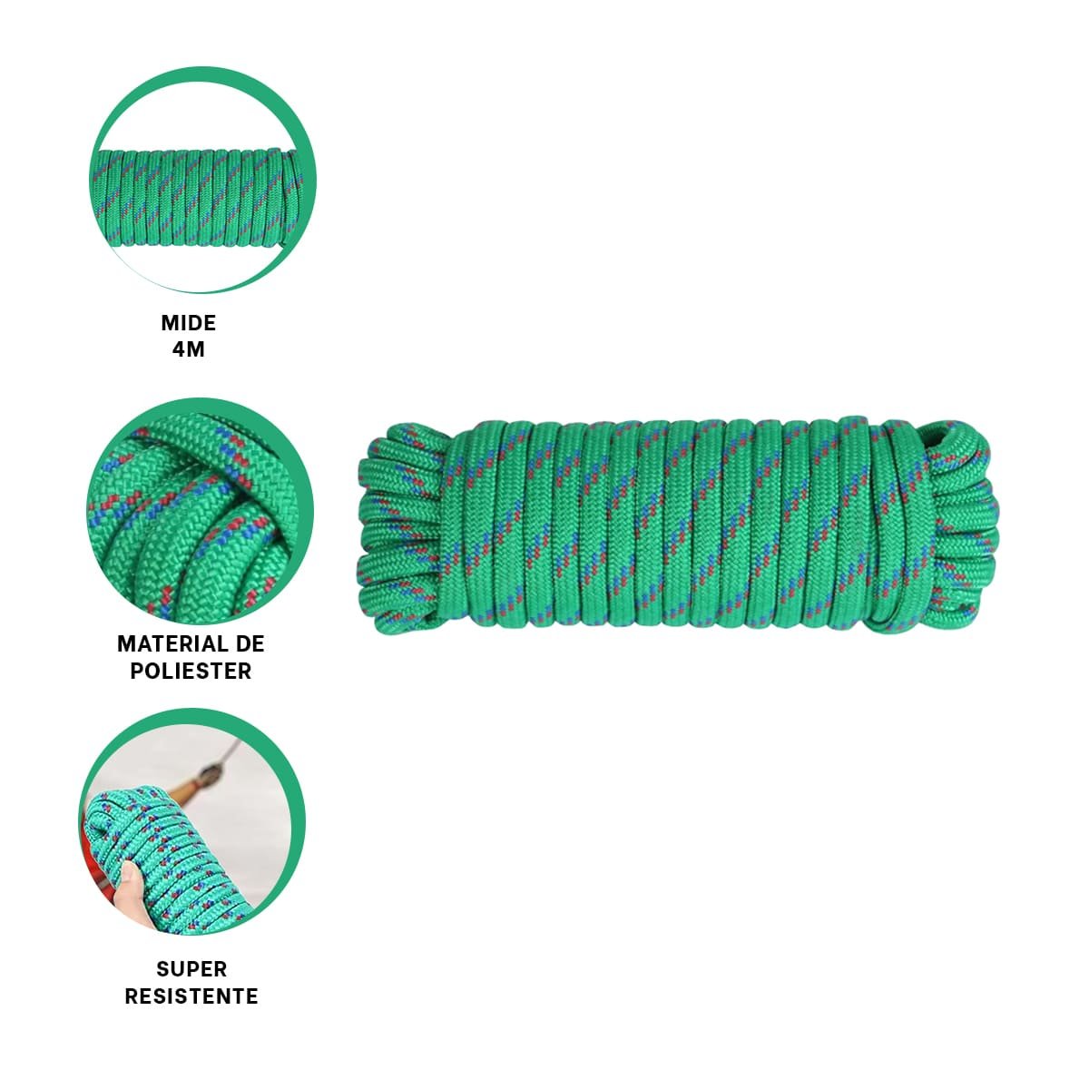 LINEA 4M X 4CM VERDE DURADERA PARA SUJECION EN CAMPING Y HOGAR YSTICKY - 5