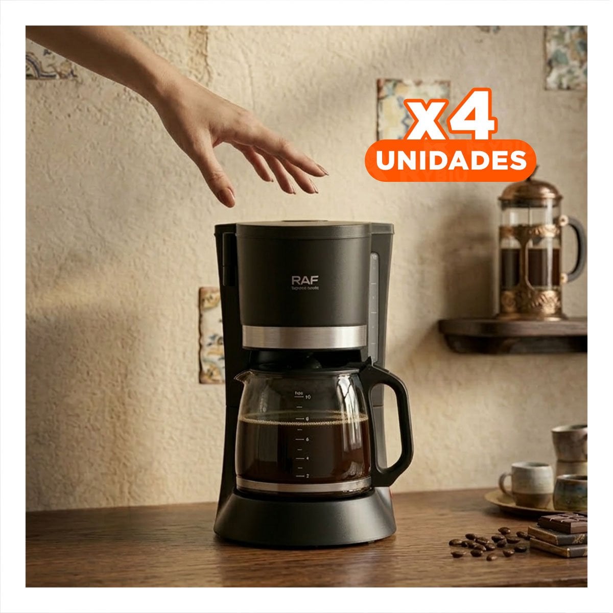 PACK4 MÁQUINA POTENTE NEGRO PARA PREPARAR CAFÉ FRESCO EN CASA 1.2L YPAPEL REGALO - 1