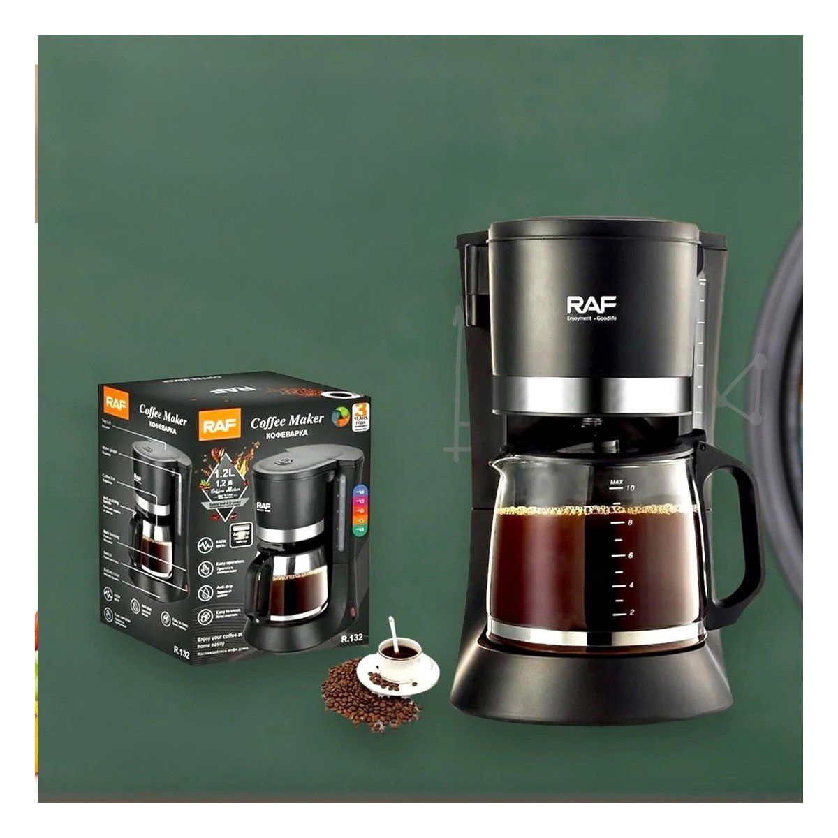 PACK4 MÁQUINA POTENTE NEGRO PARA PREPARAR CAFÉ FRESCO EN CASA 1.2L YPAPEL REGALO - 5