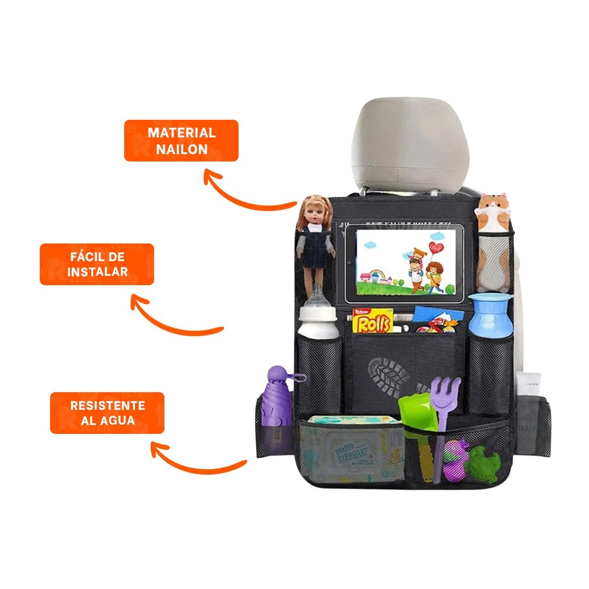 BOLSO ORGANIZADOR DE RESPALDO DE ASIENTO DE COCHE NEGRO CON BOLSILLOS AMPLIOS YPAPEL REGALO - 5