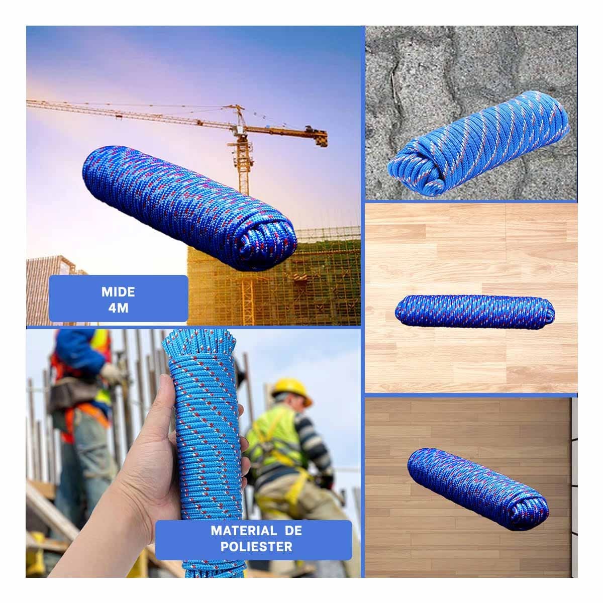 CORDEL 4M X 4CM AZUL DE ALTA RESISTENCIA PARA CAMPING Y USO DIARIO YLIGAS REGALO - 1