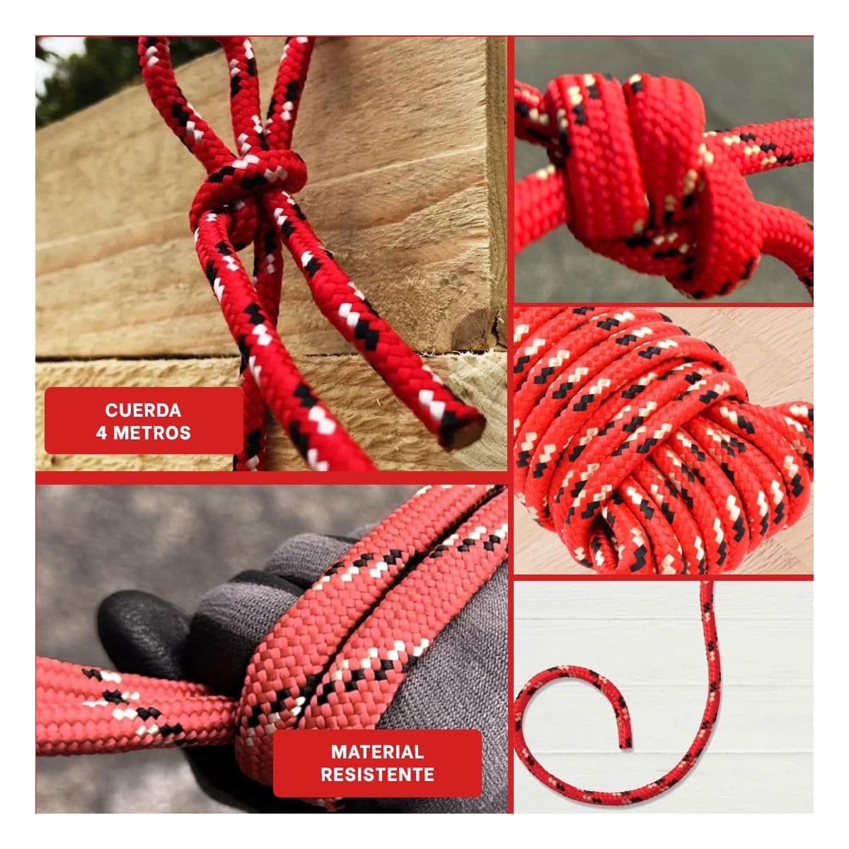 PACK12 CORDEL REFORZADO 4M X 4CM ROJO PARA AJUSTE EN CASA - 2