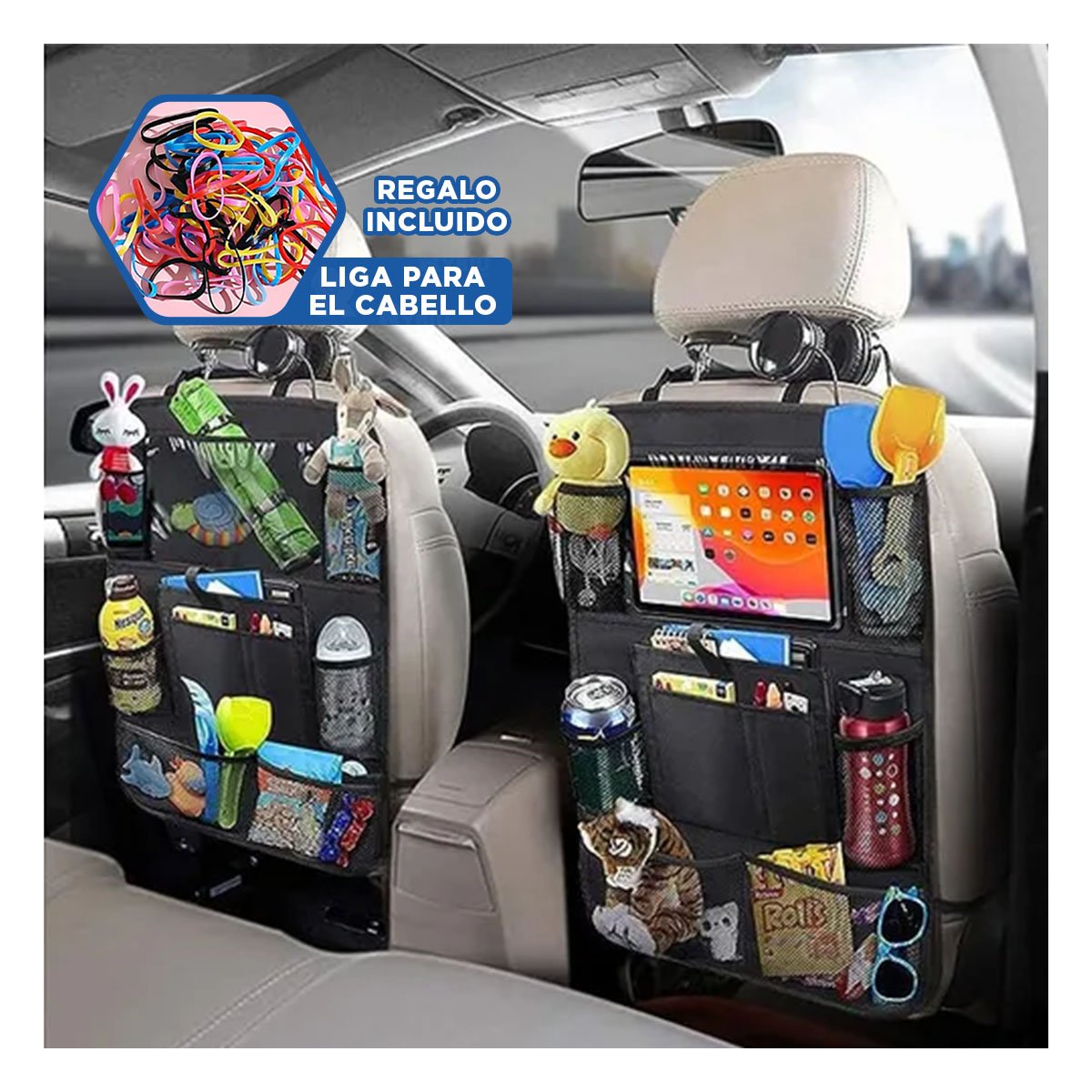 ACCESORIO ORGANIZADOR PARA RESPALDO DE ASIENTO DE COCHE NEGRO FUNCIONAL YLIGAS REGALO - 2