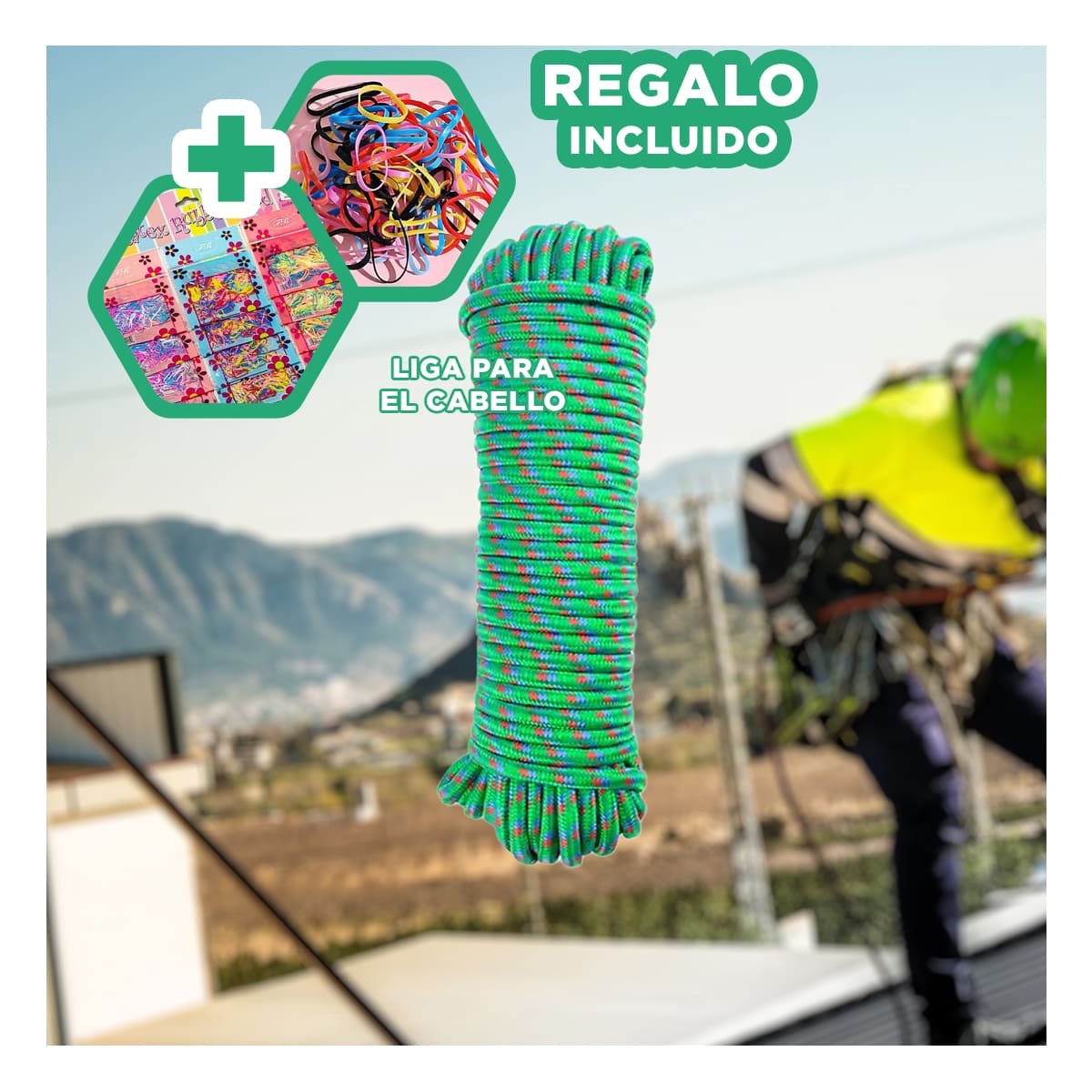 CORDEL 4M X 4CM VERDE DE ALTA RESISTENCIA PARA USO DIARIO EN EXTERIOR YLIGAS REGALO - 2
