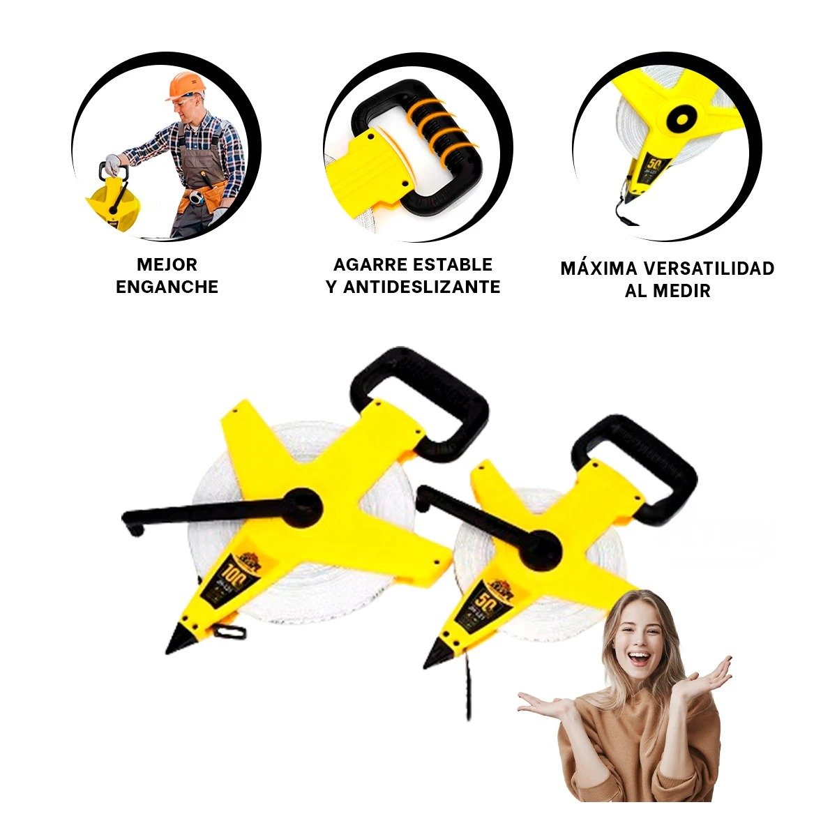 FLEXOMETRO 50MT CON ASA AMARILLO PARA TRABAJO PROFESIONAL EN OBRA YPAPEL REGALO - 5