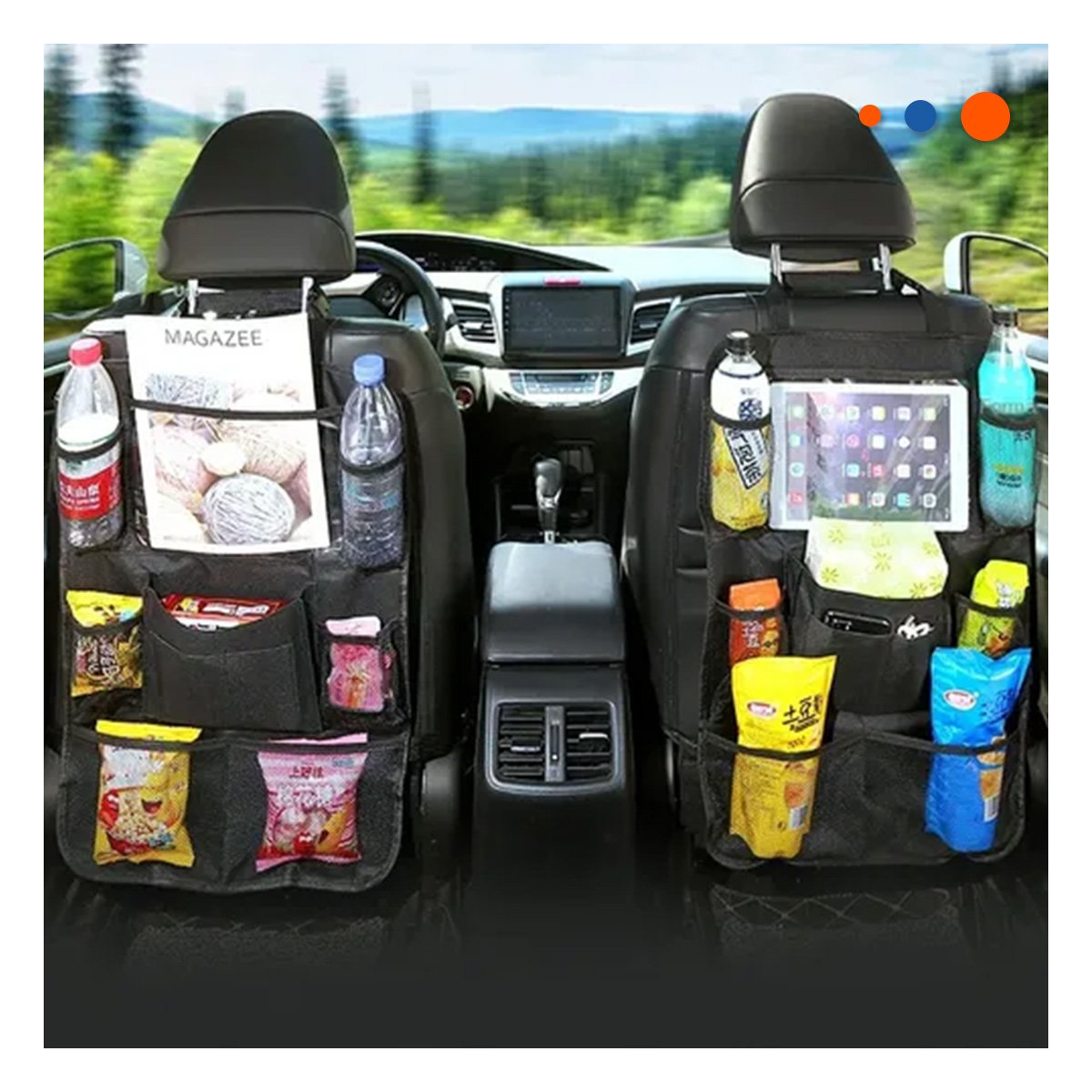 ORGANIZADOR PARA RESPALDO DE ASIENTO DE COCHE NEGRO CON COMPARTIMENTOS YREGALO STICKER - 3