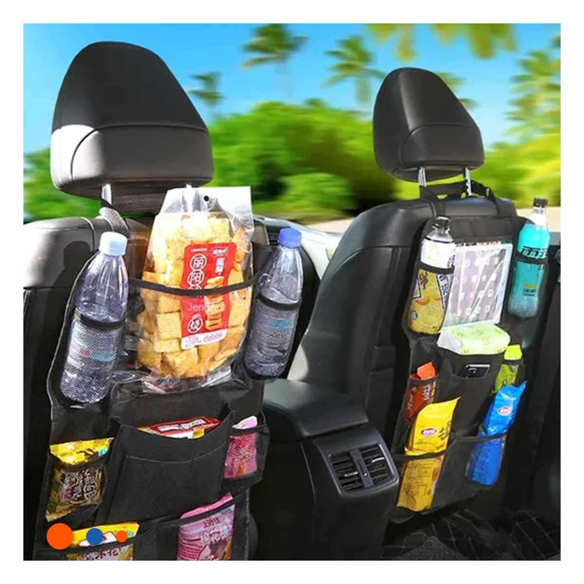 ORGANIZADOR PARA RESPALDO DE ASIENTO DE COCHE NEGRO CON COMPARTIMENTOS YREGALO STICKER - 5