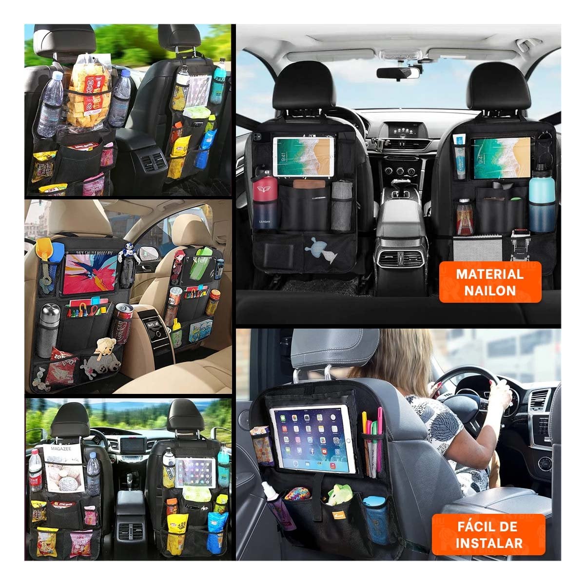 PACK4 ACCESORIO VEHICULAR PARA ORGANIZAR RESPALDO DE ASIENTO DE COCHE NEGRO YREGALO STICKER - 2