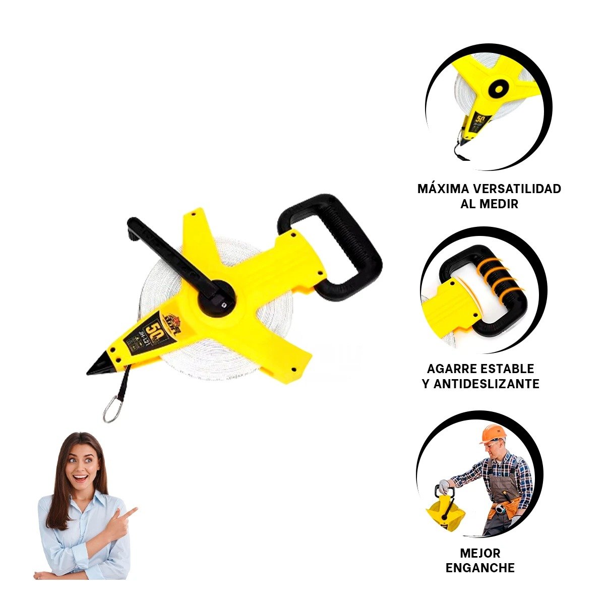 INSTRUMENTO DE MEDICION 50MT CON ASA AMARILLO PRACTICA YSTICKY - 5