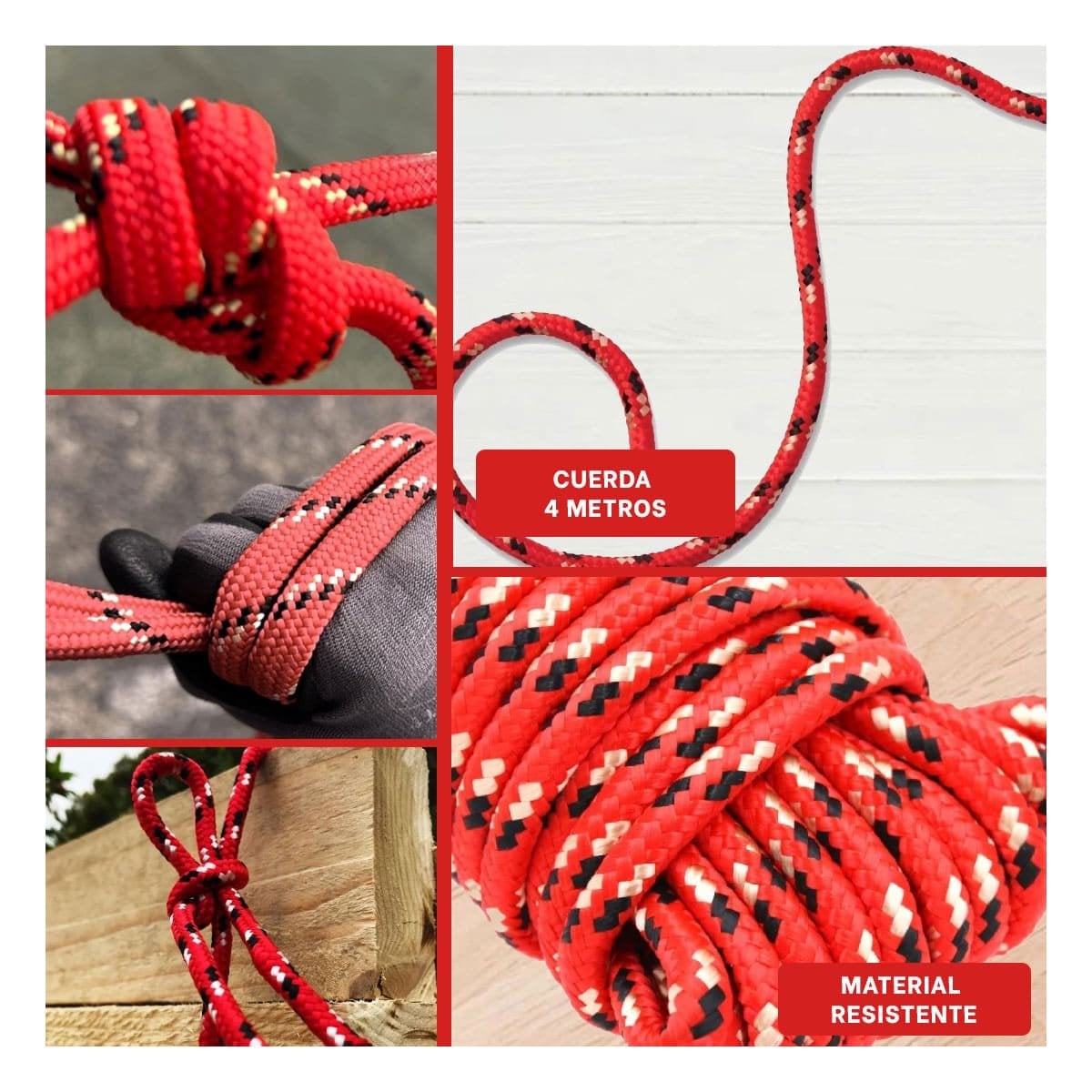 CORDON 4M X 4CM ROJO PARA AMARRE SEGURO EN CASA Y TRABAJO YSTICKY - 2