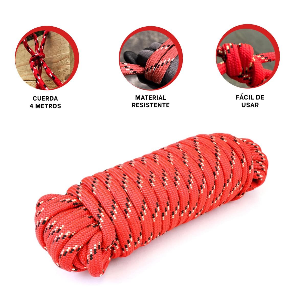 CORDON 4M X 4CM ROJO PARA AMARRE SEGURO EN CASA Y TRABAJO YSTICKY - 5