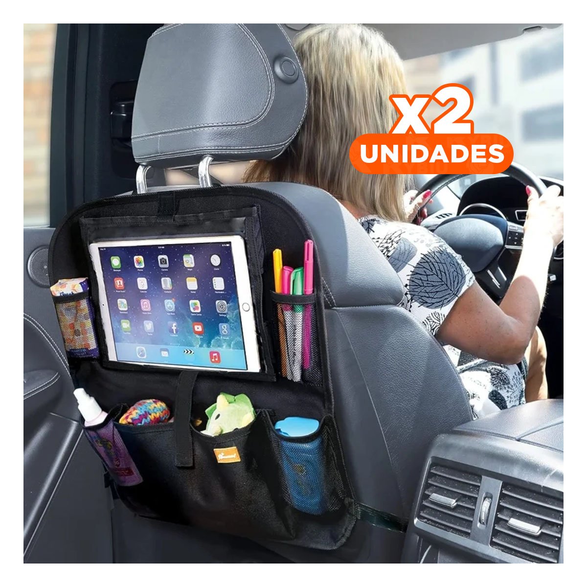 PACK2 ORGANIZADOR COLGANTE DE RESPALDO DE ASIENTO DE COCHE NEGRO PARA ORDEN YPAPEL REGALO - 1