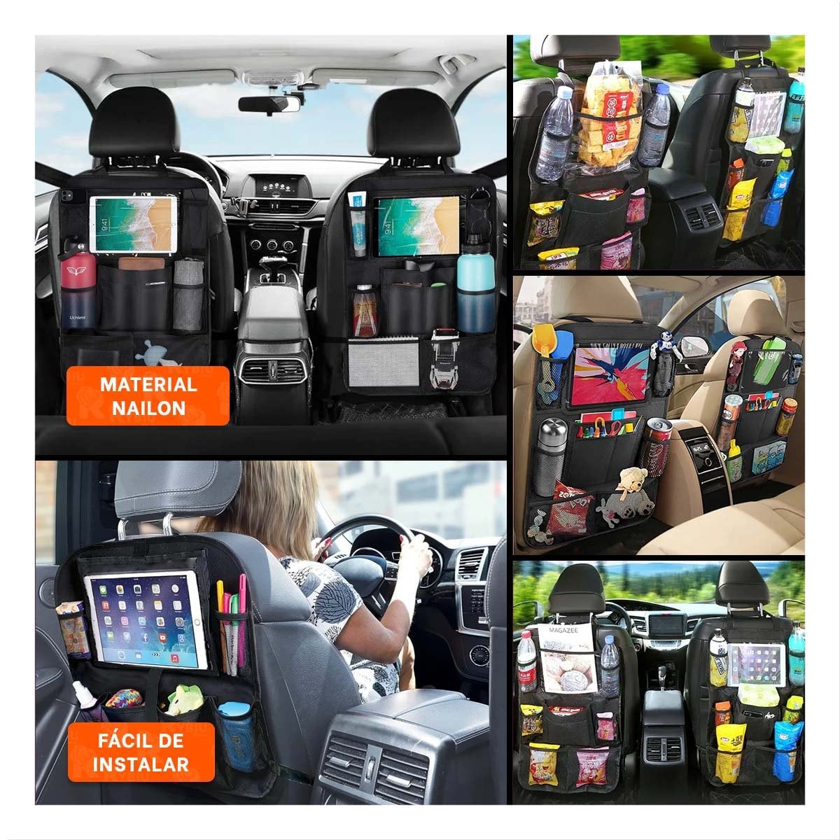PACK2 ORGANIZADOR COLGANTE DE RESPALDO DE ASIENTO DE COCHE NEGRO PARA ORDEN YPAPEL REGALO - 3