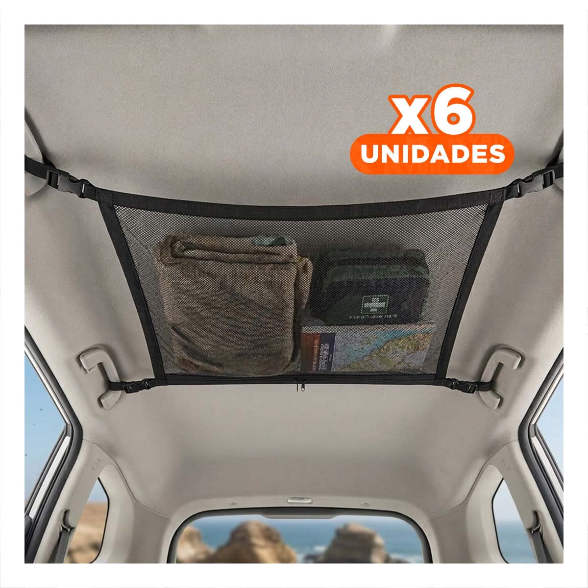 PACK6 MALLA DE ALMACENAMIENTO NEGRA PARA TECHO INTERIOR DE AUTOMOVIL - 1