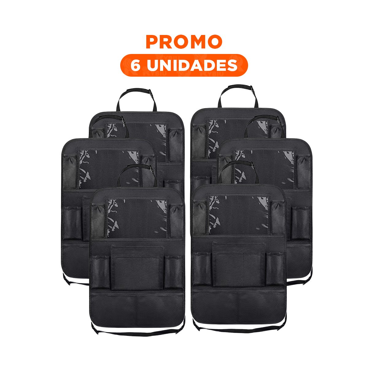 PACK6 BASE CON BOLSILLOS PARA RESPALDO DE ASIENTO DE COCHE NEGRO YREGALO STICKER - 1