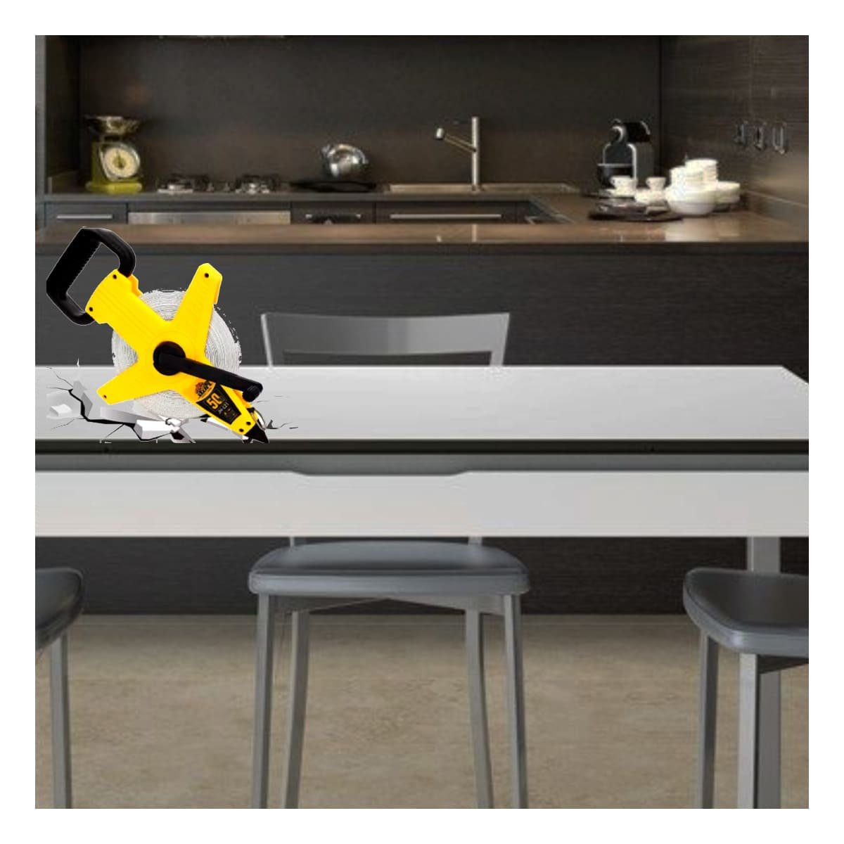 PACK4 HERRAMIENTA PROFESIONAL 50MT CON ASA AMARILLO PARA OBRA YPAPEL REGALO - 5