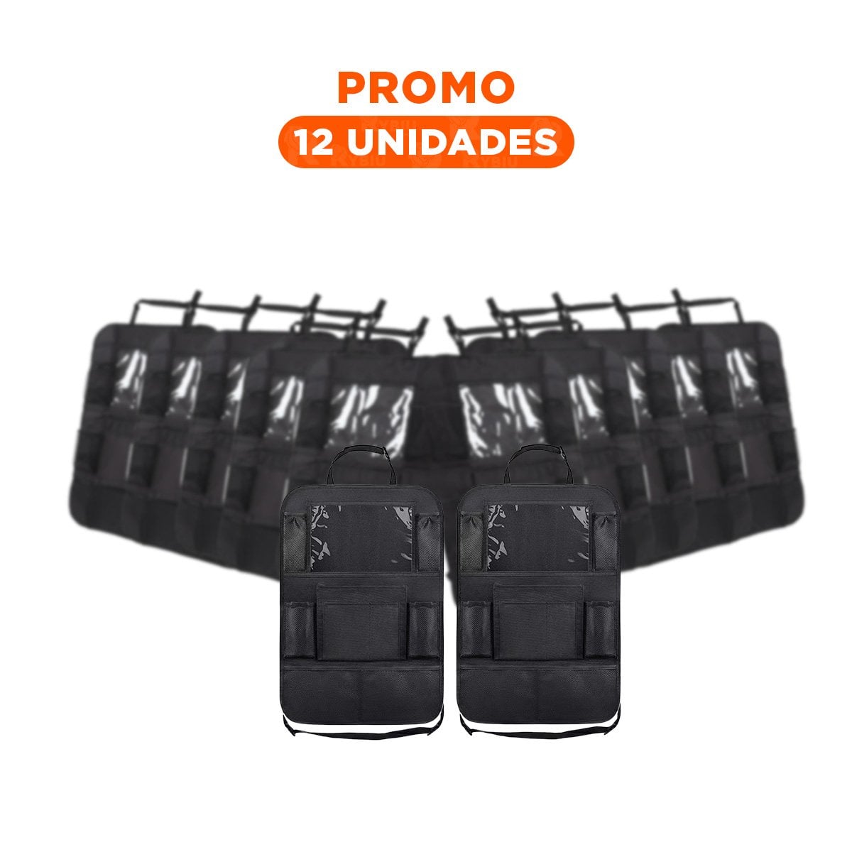 PACK12 ORGANIZADOR VEHICULAR DE RESPALDO DE ASIENTO DE COCHE NEGRO CON BOLSILLOS - 1