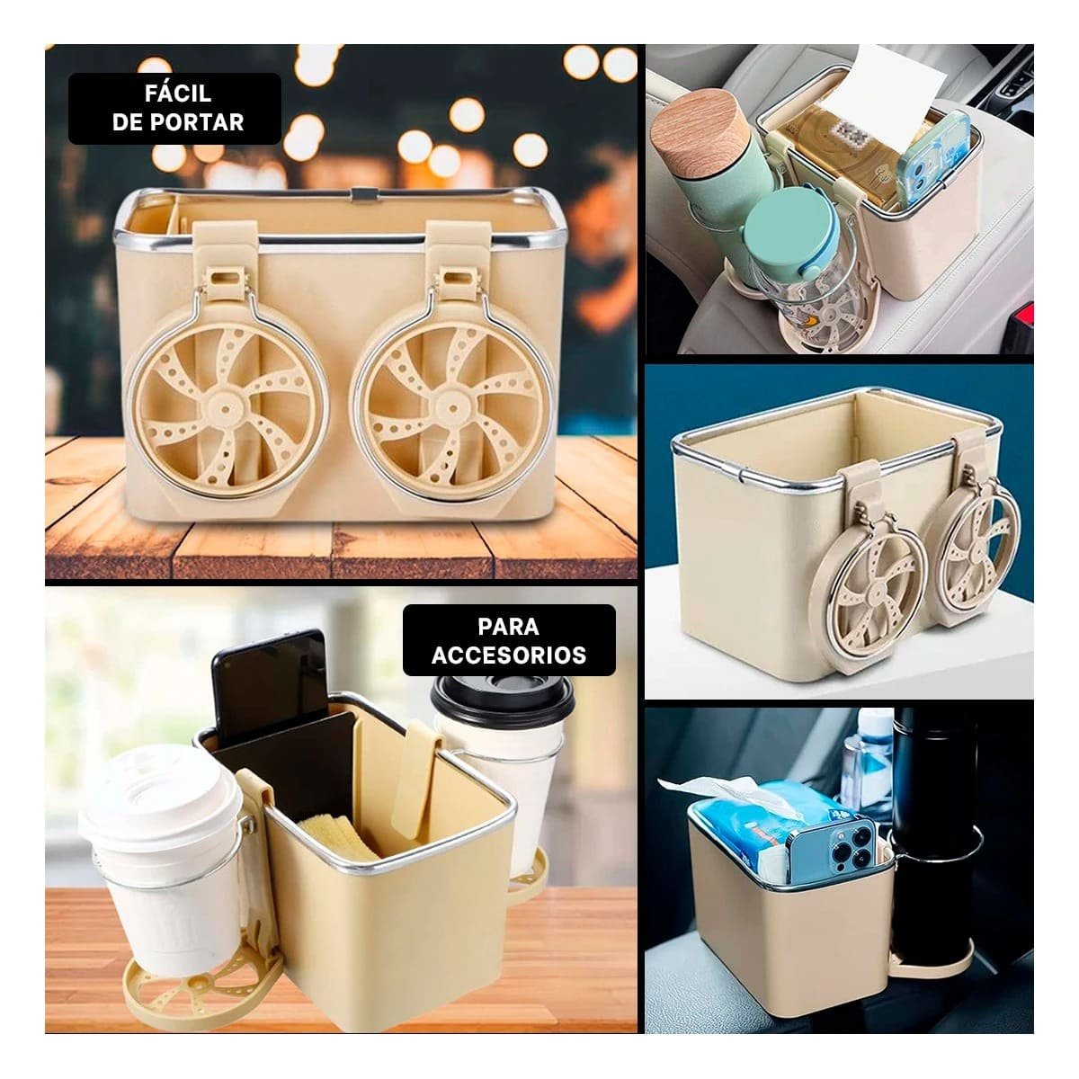 PACK6 CONTENEDOR PORTATIL PARA AUTO 18X11X11,5CM CREMA CHISPEADO SEGURO YPAPEL REGALO - 3