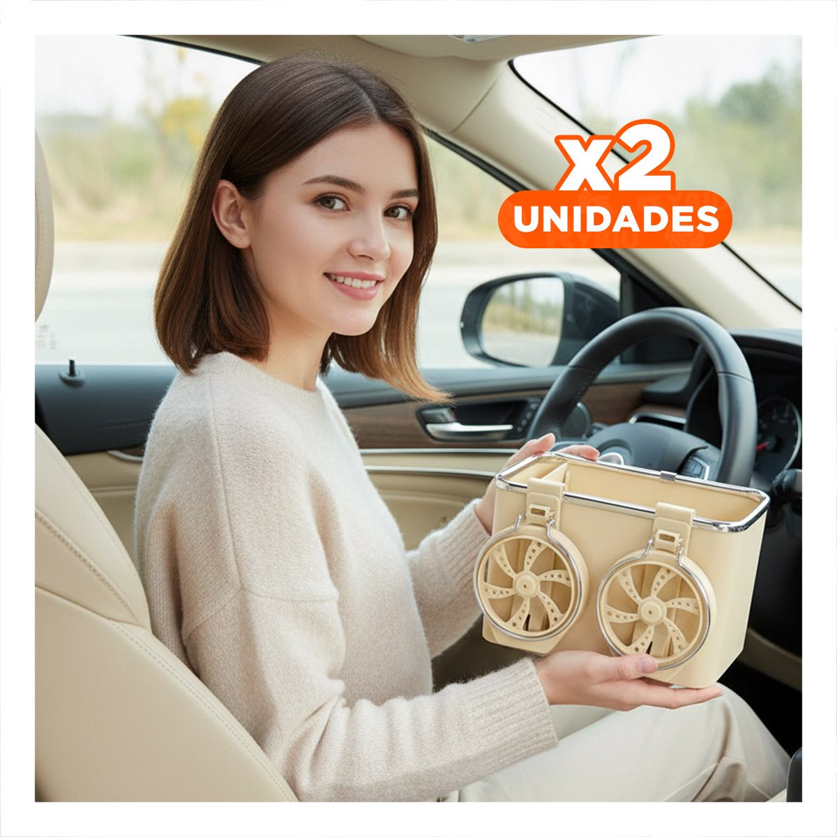 PACK2 CAJA PLEGABLE PARA AUTO 18X11X11,5CM CREMA CHISPEADO PORTATIL - 1