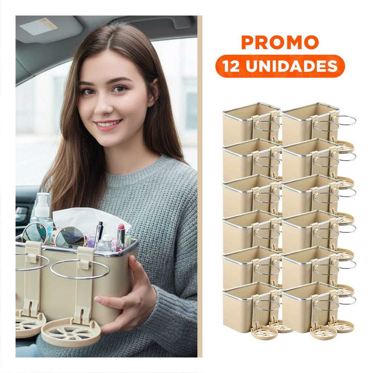 PACK12 CANASTA PORTATIL PARA AUTO 18X11X11,5CM CREMA CHISPEADO COMPACTA - 1