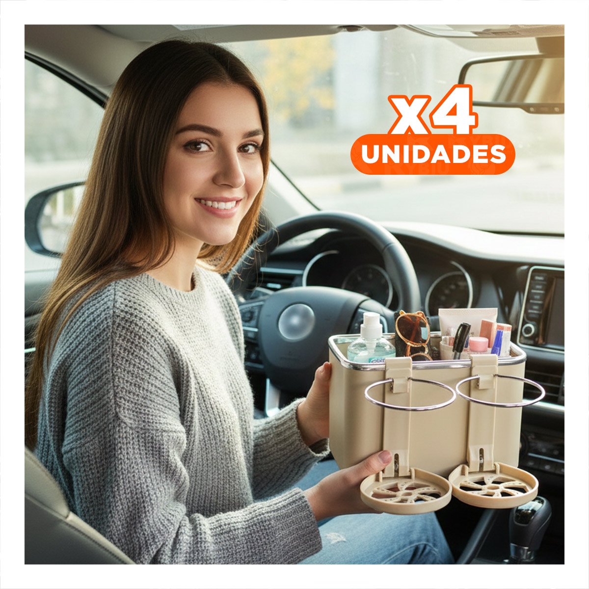 PACK4 CANASTA COMPACTA PARA AUTO 18X11X11,5CM CREMA CHISPEADO RESISTENTE YPAPEL REGALO - 1