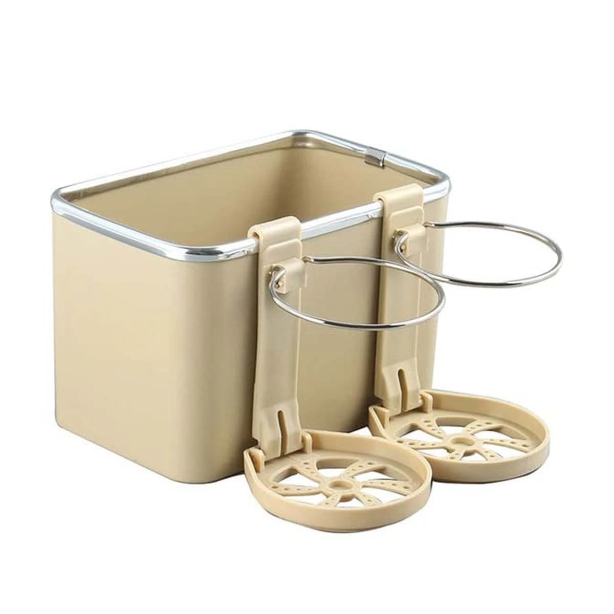 PACK2 CONTENEDOR INTERIOR PARA AUTO 18X11X11,5CM CREMA CHISPEADO PRACTICO YREGALO STICKER - 2