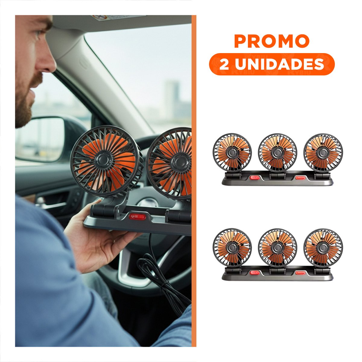 PACK2 VENTILADOR AUTOMOTRIZ 3 CABEZALES NEGRO CON GIRO INDEPENDIENTE YREGALO STICKER - 1