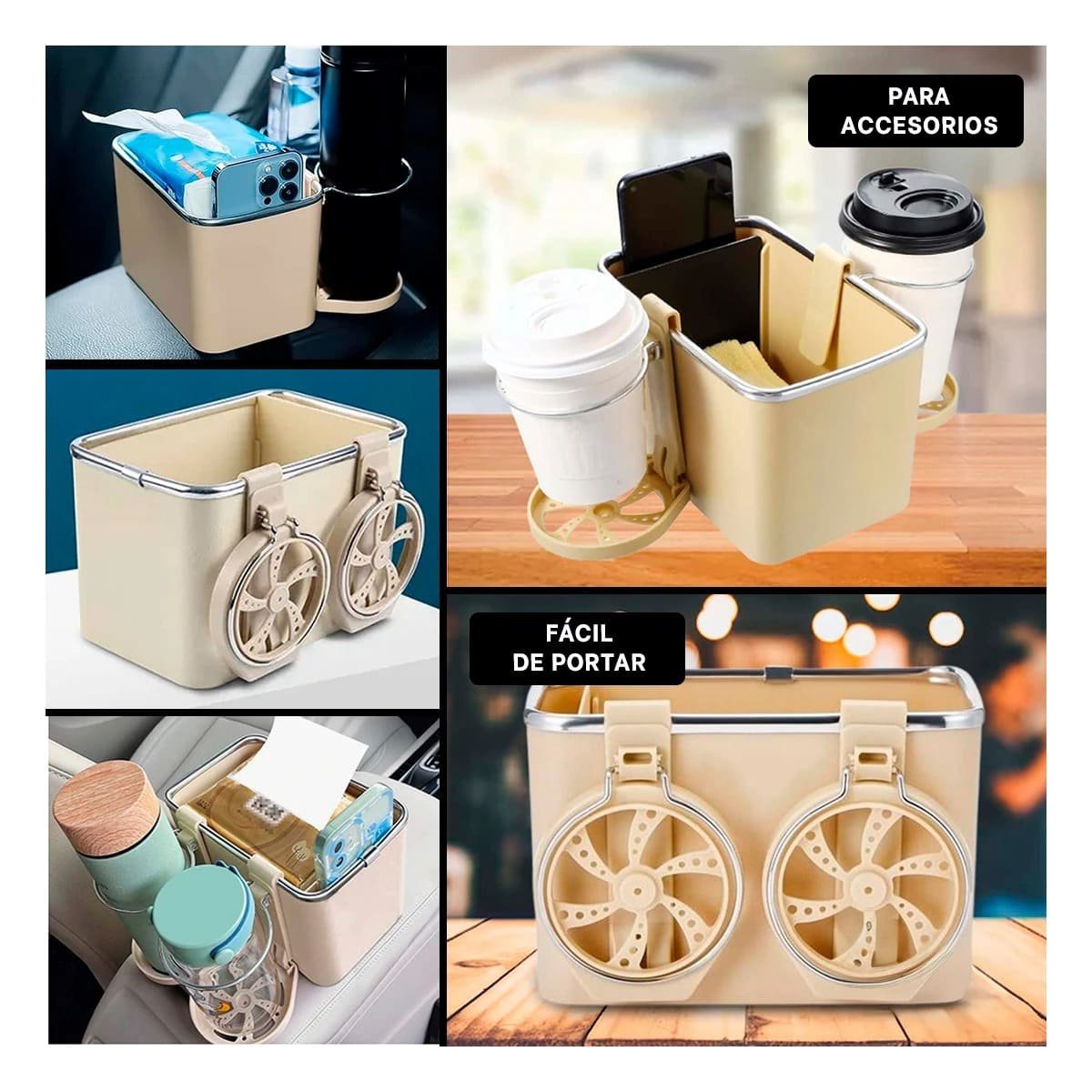 PACK4 CAJA MULTIUSO PARA AUTO 18X11X11,5CM CREMA CHISPEADO ORGANIZADOR YREGALO STICKER - 2