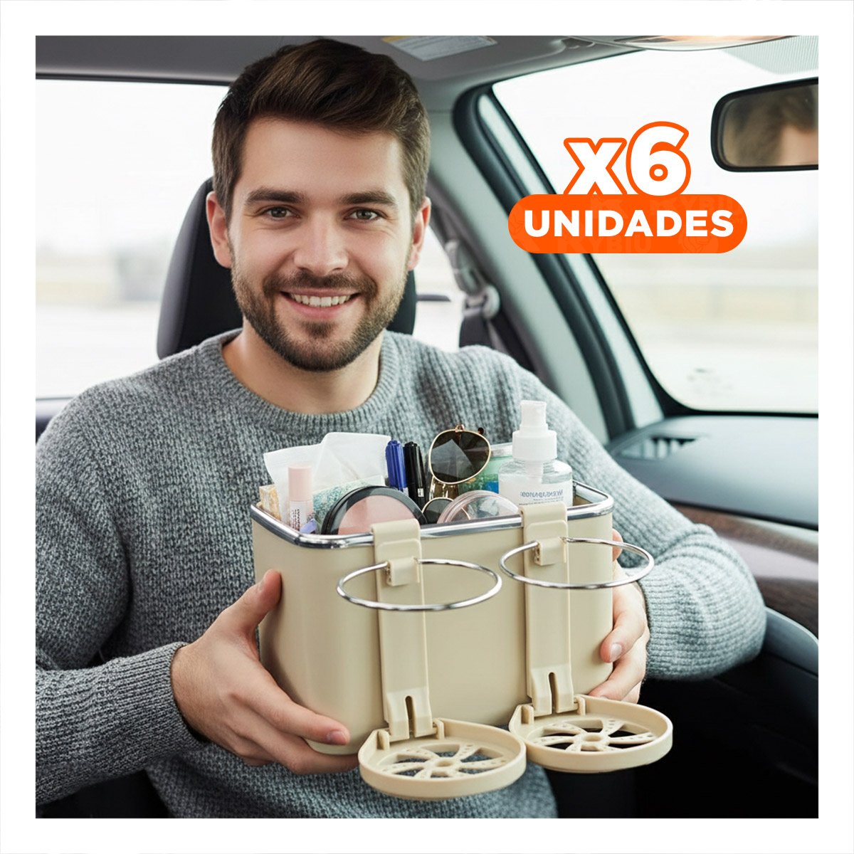PACK6 ORGANIZADOR PORTATIL PARA AUTO 18X11X11,5CM CREMA CHISPEADO DIARIO - 1