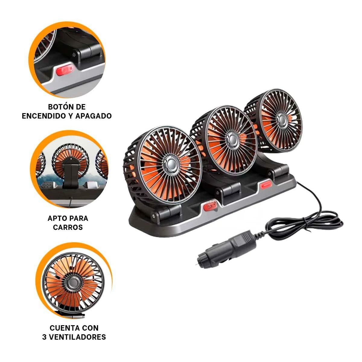 ABANICO DE AUTO 3 CABEZALES NEGRO POTENTE CON ROTACION AMPLIA YPAPEL REGALO - 5