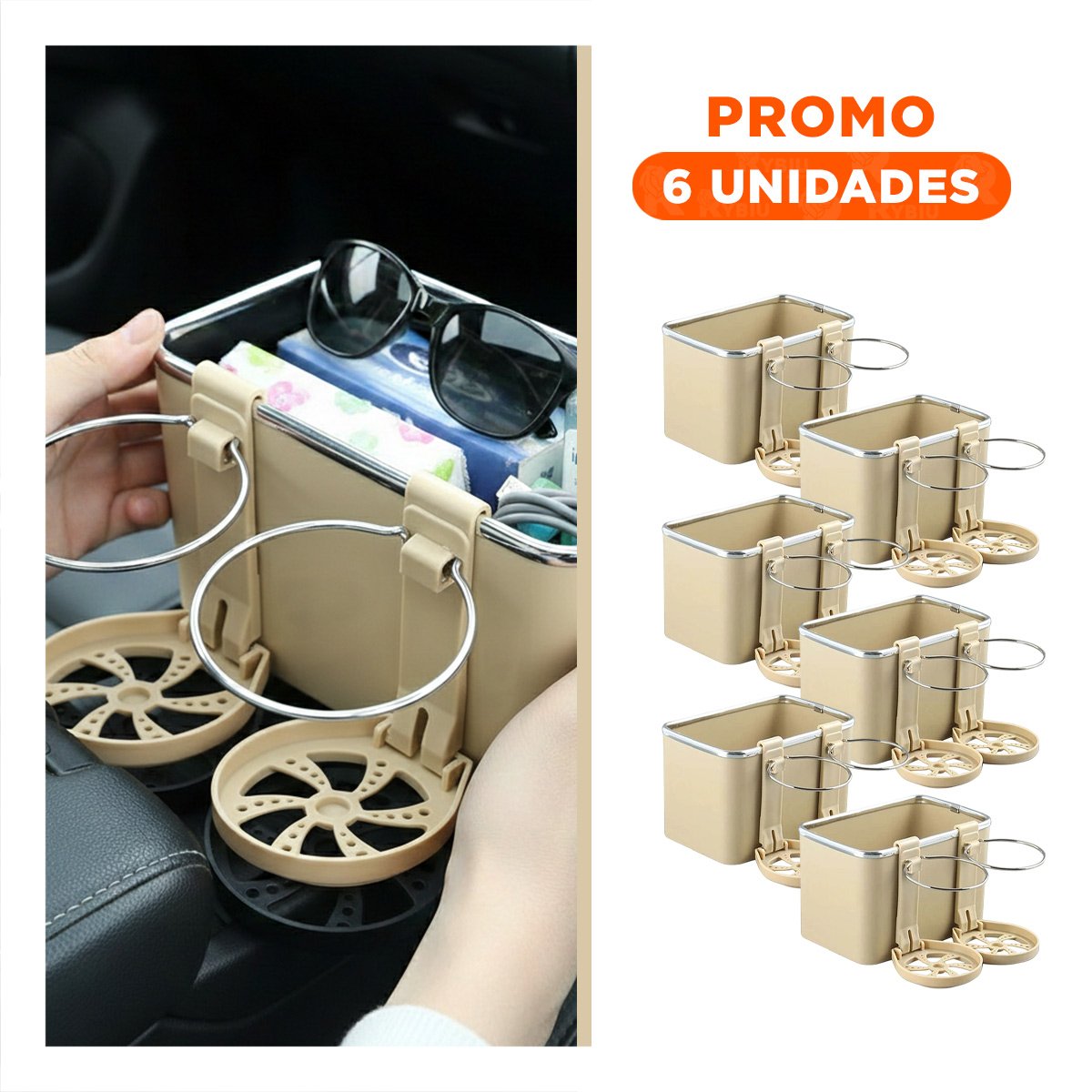 PACK6 ESTUCHE PORTATIL PARA AUTO 18X11X11,5CM CREMA CHISPEADO PRACTICO YREGALO STICKER - 1