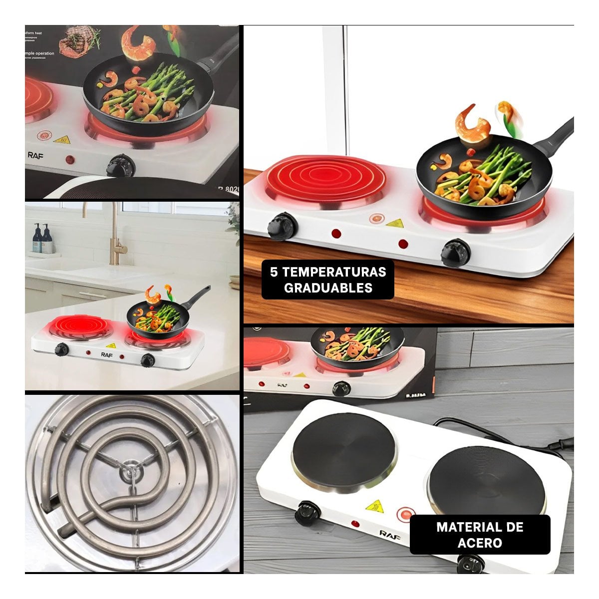 COCINA ELECTRICA DOBLE PORTATIL PARA PREPARAR COMIDAS EN CASA BLANCO YSTICKY - 2