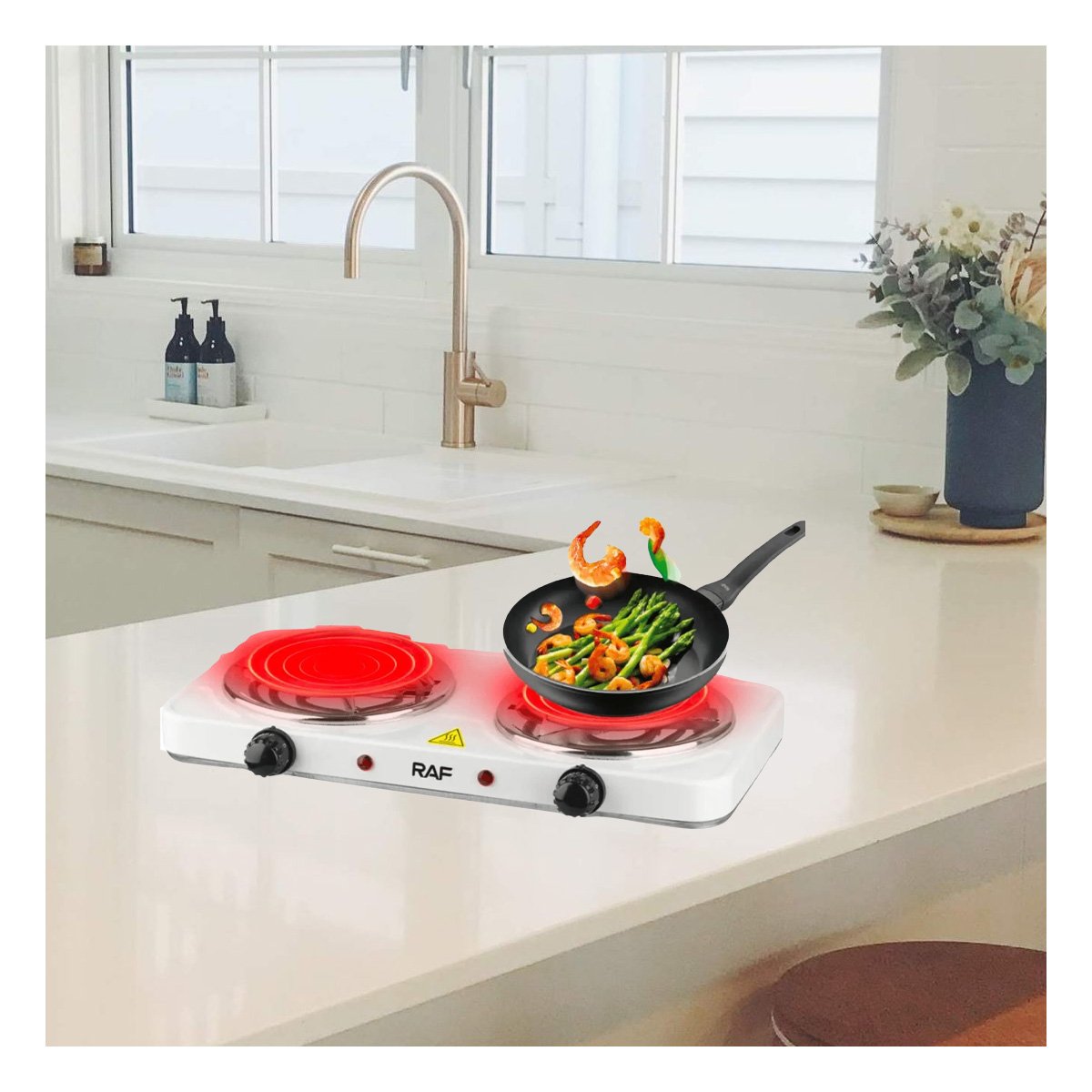 COCINA ELECTRICA DOBLE PORTATIL PARA PREPARAR COMIDAS EN CASA BLANCO YSTICKY - 3