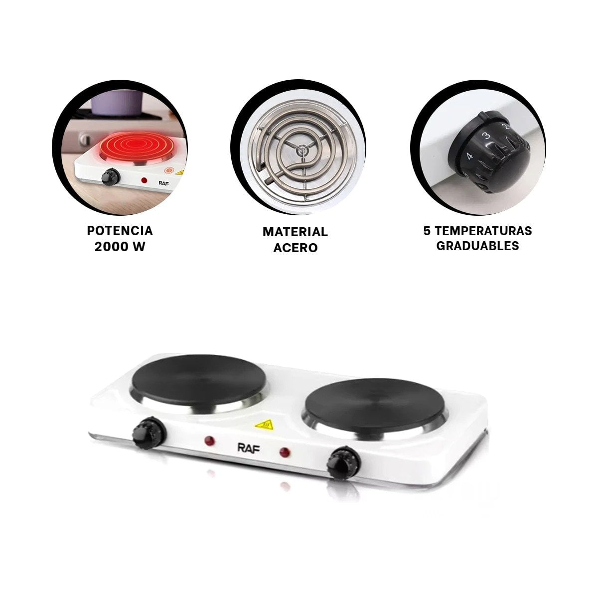 COCINA ELECTRICA DOBLE PORTATIL PARA PREPARAR COMIDAS EN CASA BLANCO YSTICKY - 5