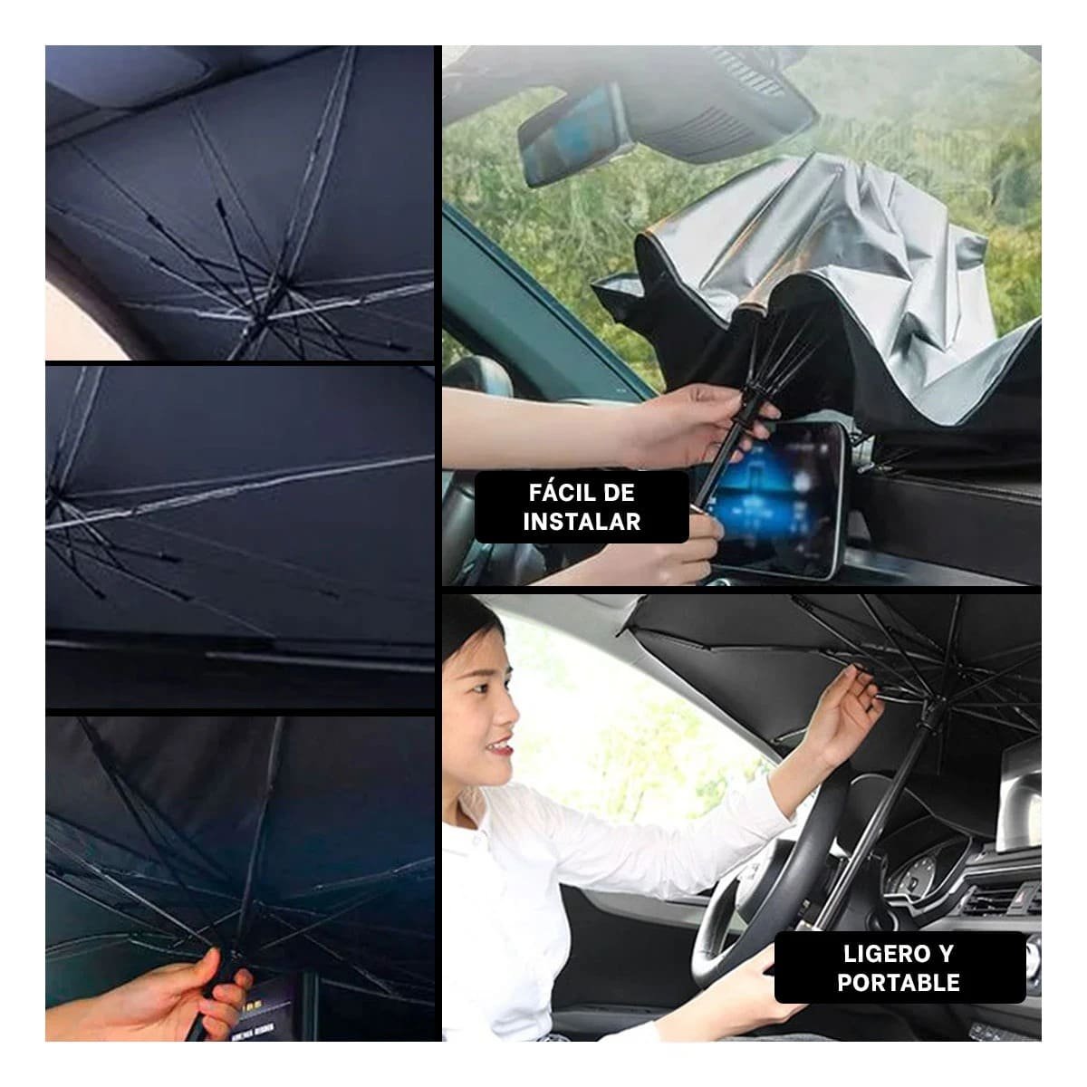 PACK6 COBERTOR SOLAR PLEGABLE PARA AUTO CON ESTRUCTURA RESISTENTE YPAPEL REGALO - 3