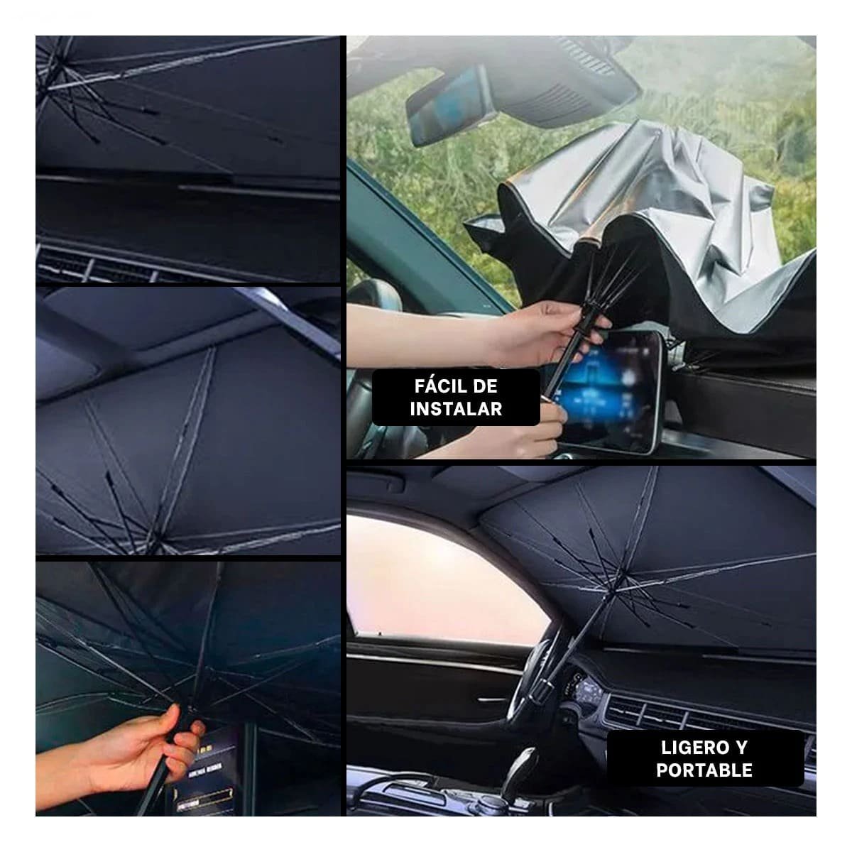 PACK4 PROTECCION SOLAR PLEGABLE PARA AUTO CON AJUSTE UNIVERSAL YREGALO STICKER - 2