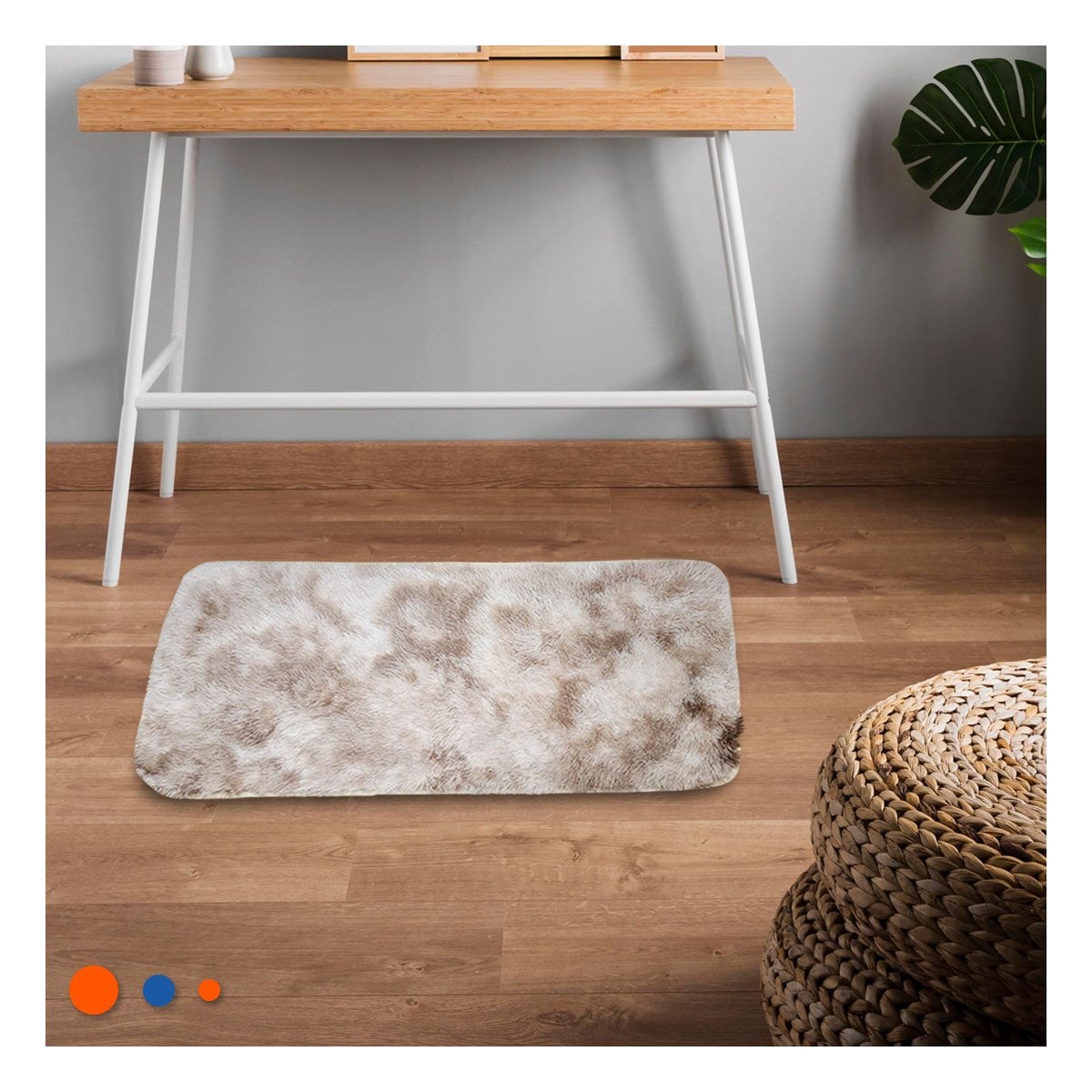ALFOMBRA CON DIMENSIONES 40X60 RECTANGULAR DE TEXTURA PELUCHE BLANCO Y CAMELLO Y+REGALO STICKER - 2